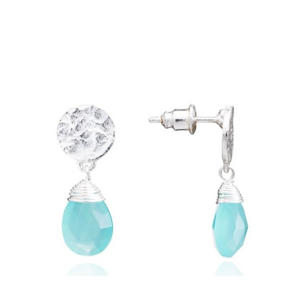 La Maison Earrings | Azuni Classic Drop Athena Earrings - Silver With Aqua Chalcedony - La Maison