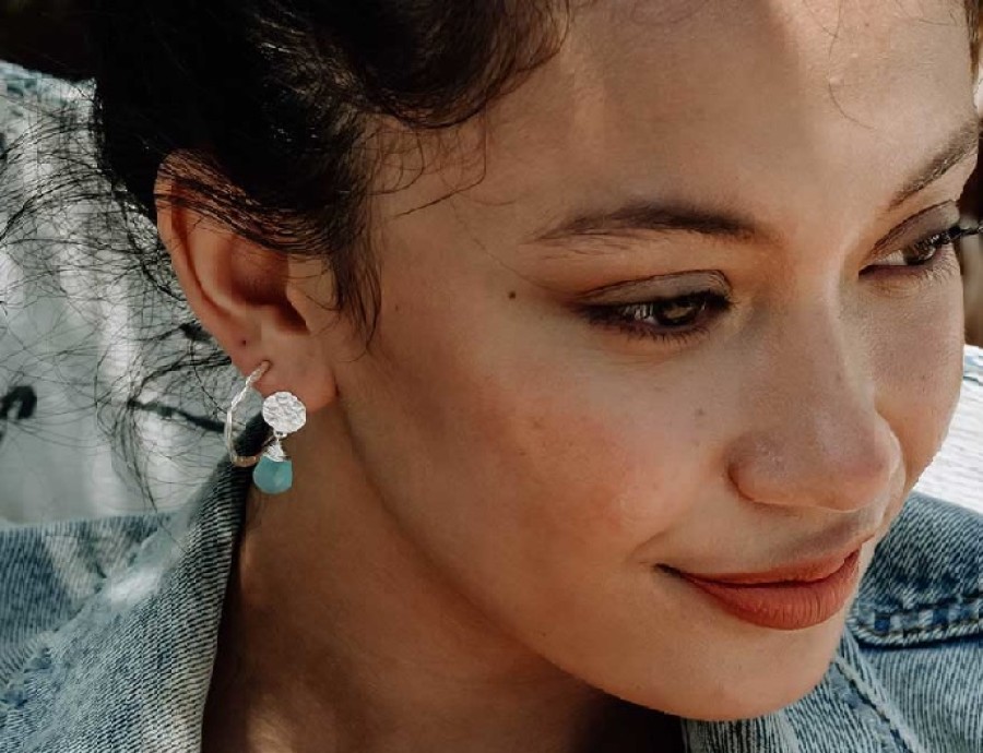 La Maison Earrings | Azuni Classic Drop Athena Earrings - Silver With Aqua Chalcedony - La Maison