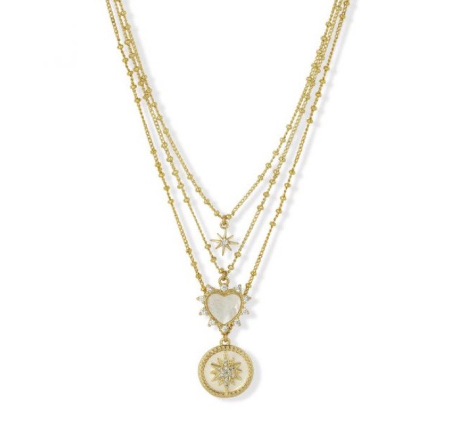 La Maison Necklaces | Linetta Three Line Charm Necklace With Heart & Star Charms - La Maison