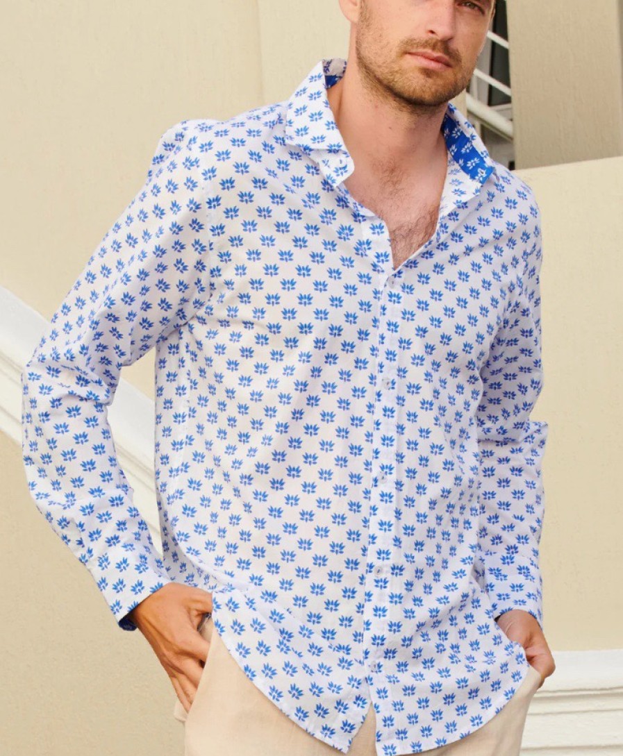 La Maison Men Shirts | Aspiga Men'S Printed Organic Cotton Shirt In Lotus Bud - La Maison Black