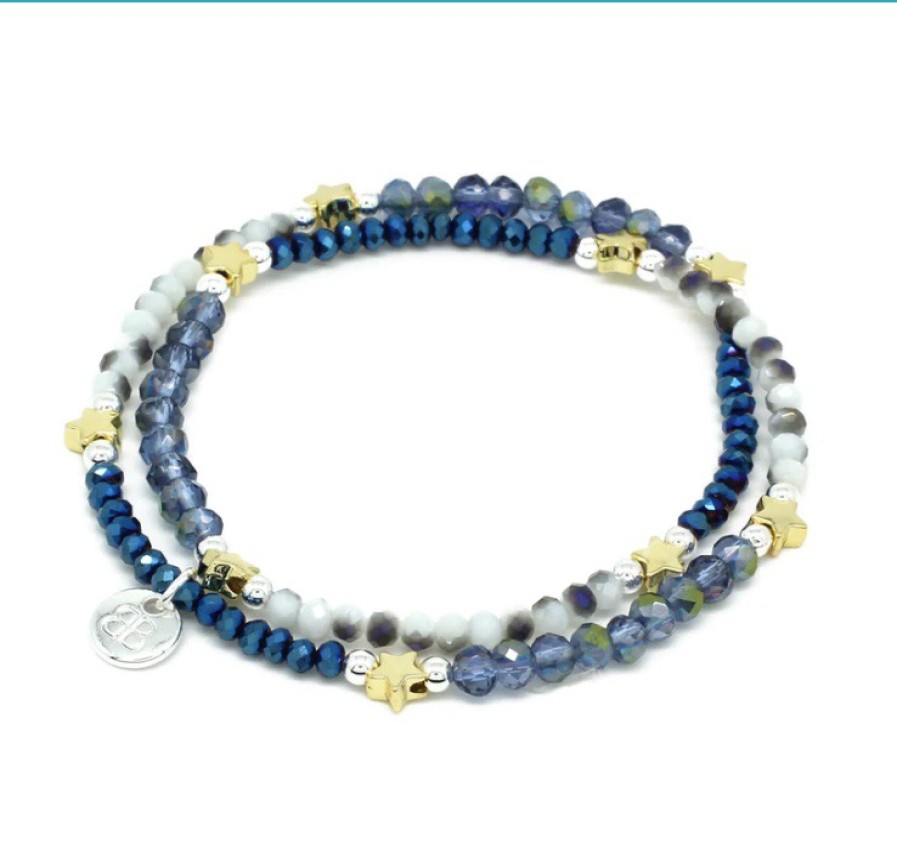 La Maison Bracelets | Boho Betty Harebell Blue & Gold Stretchy Wrap Bracelet - La Maison