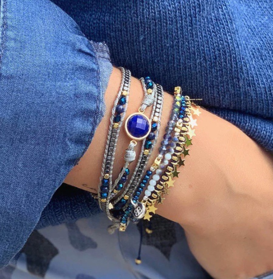 La Maison Bracelets | Boho Betty Harebell Blue & Gold Stretchy Wrap Bracelet - La Maison