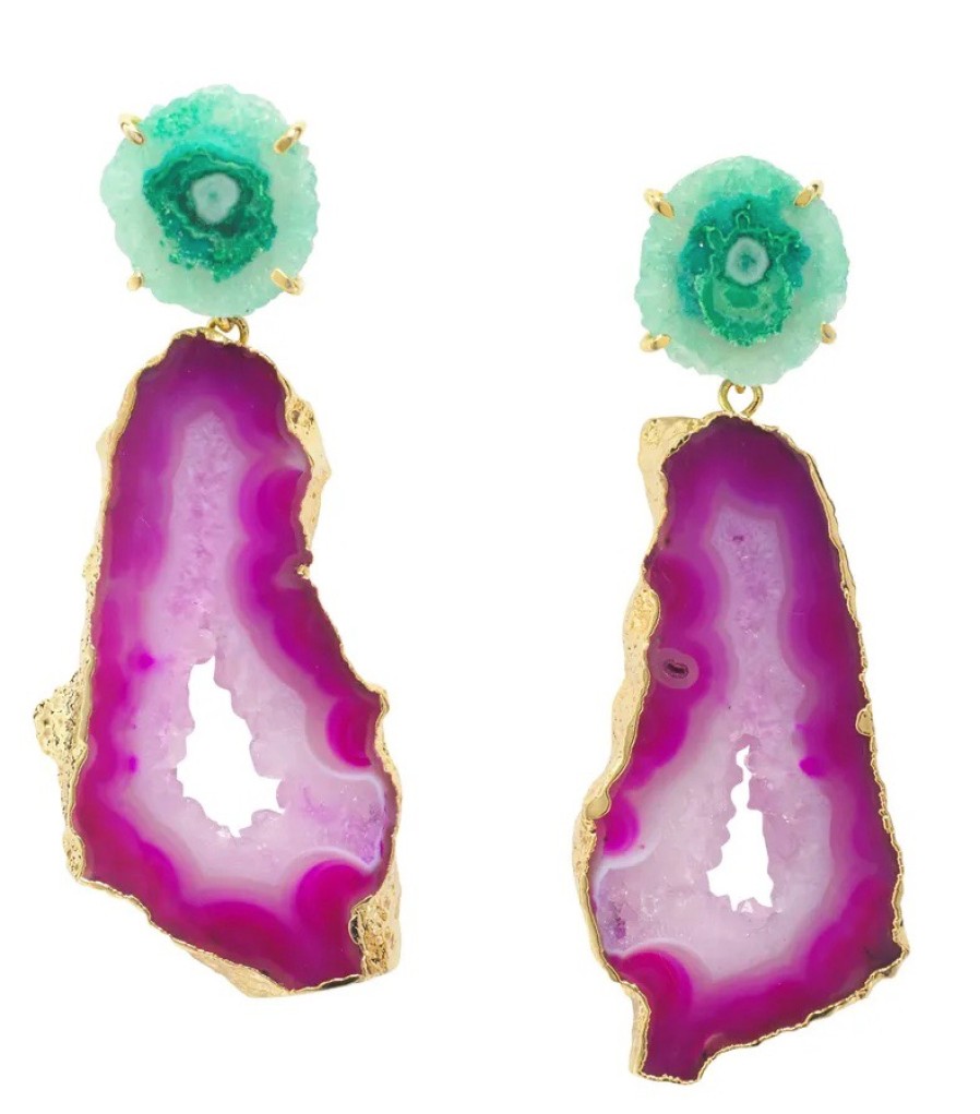 La Maison Earrings | Green Purple Solar Quartz Agate Summer Love Earrings - La Maison