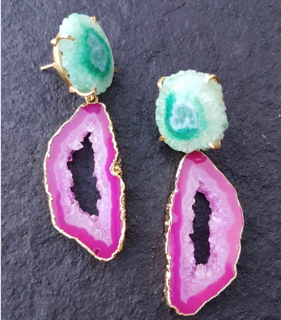 La Maison Earrings | Green Purple Solar Quartz Agate Summer Love Earrings - La Maison