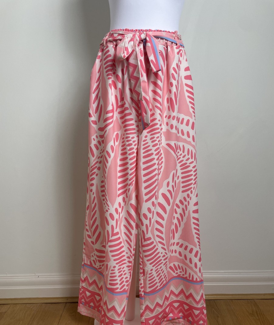 La Maison Trousers | Pink Print Wide Leg Trousers (Shirt To Match Available) - La Maison