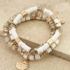 La Maison Bracelets | Gold And White Bead Multi Layer Stretch Bracelet - La Maison