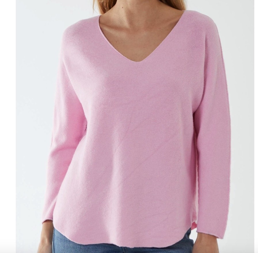 La Maison Knitwear | Soft As Cashmere Curved Hem V Neck - La Maison