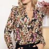 La Maison Blouses And Tops | Multi Flower Print Long Sleeved Shirt - La Maison Khaki