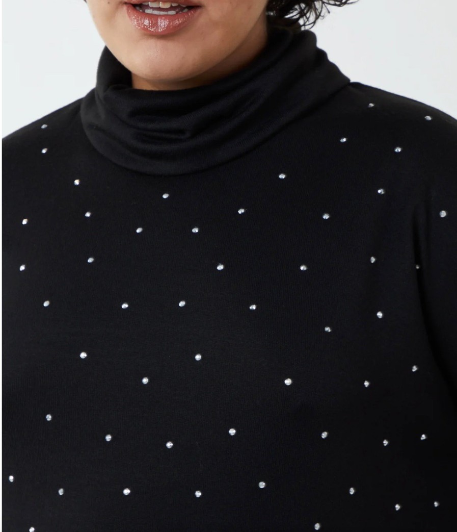 La Maison Knitwear | Curve Diamante Roll Neck Jumper - La Maison