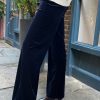 La Maison Trousers | Navy Soft Velvet Wide Leg Palazzo Trouser - La Maison