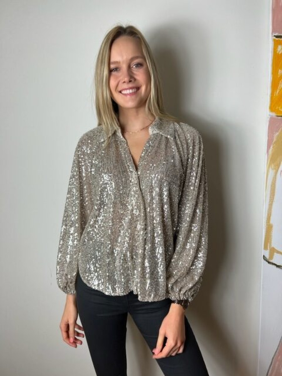 La Maison Blouses And Tops | Sequin Shirt In Silver Or Rose Gold - La Maison