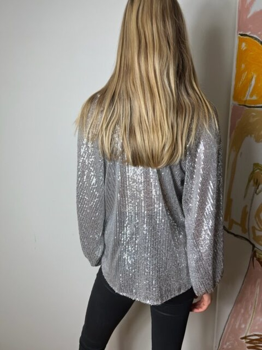 La Maison Blouses And Tops | Sequin Shirt In Silver Or Rose Gold - La Maison