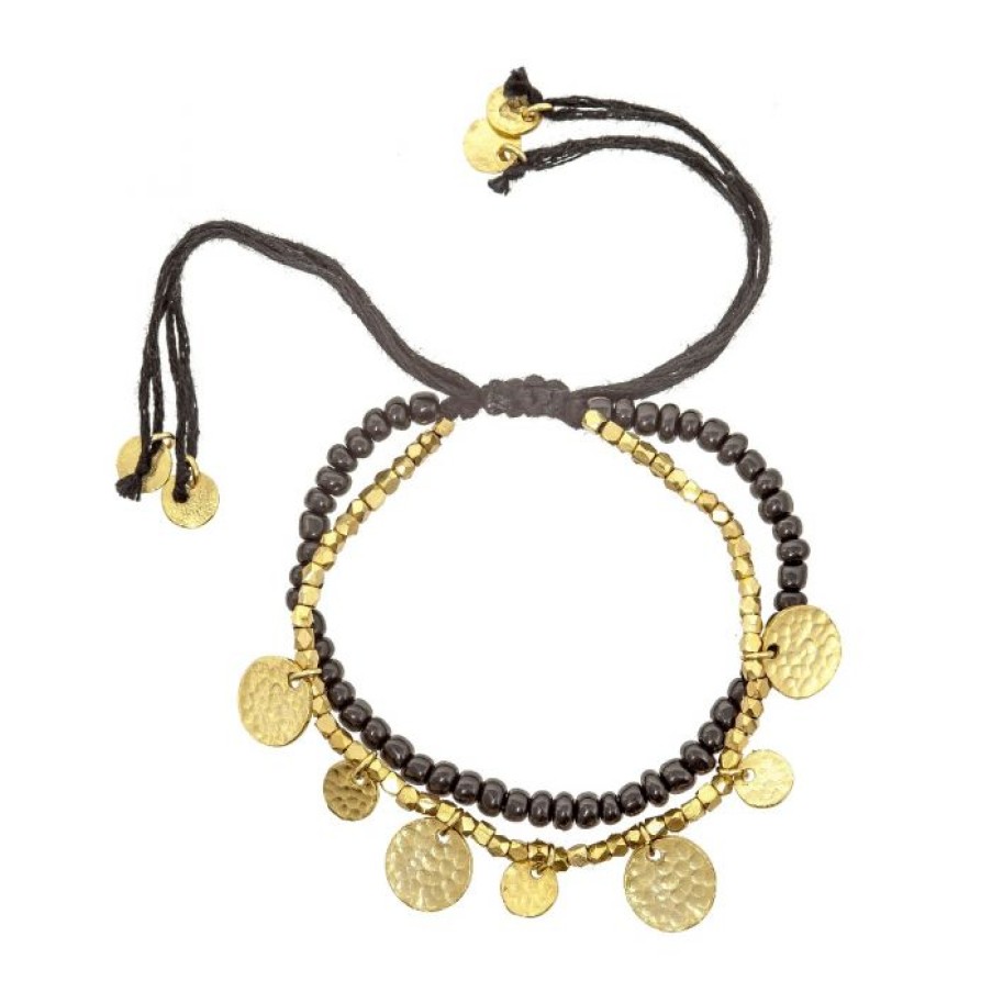 La Maison Bracelets | Cleo Bracelet On Black With Gold Discs - La Maison