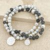 La Maison Bracelets | Silver Layered Stretch Bracelet With White And Grey Beads - La Maison