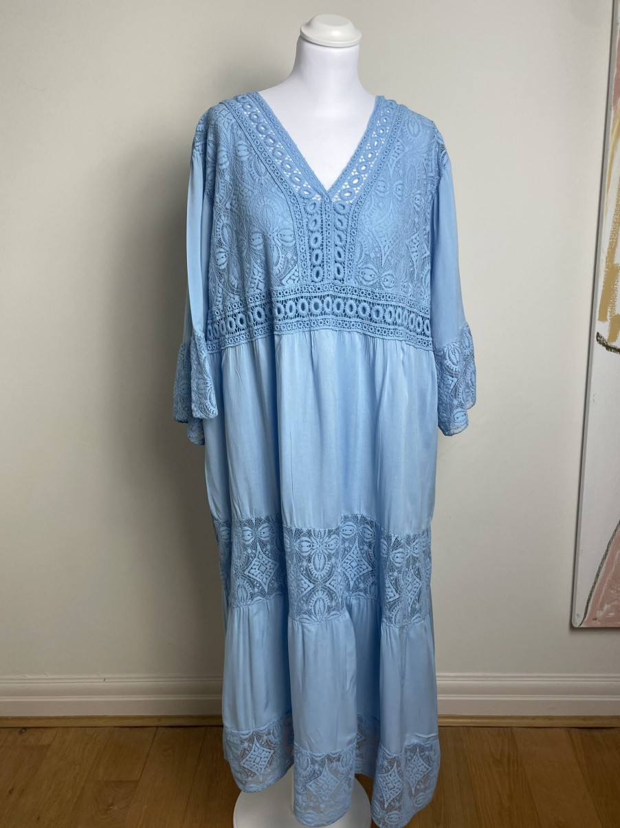 La Maison Dresses And Skirts | Blue Embroidery & Lace Tiered Maxi Dress - La Maison