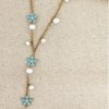 La Maison Necklaces | Long Gold Necklace With Blue Flowers And Pearls - La Maison