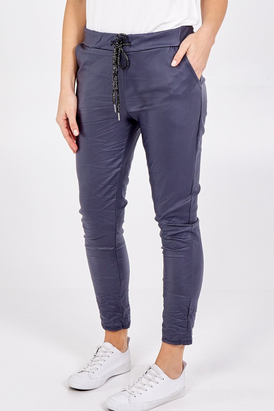 La Maison Trousers | Pu Coated Stretch Jogger Style Trousers - La Maison