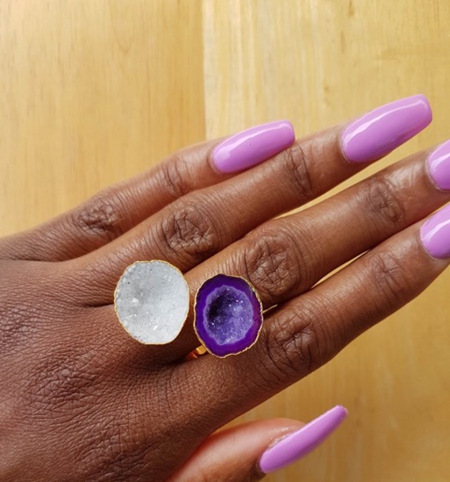 La Maison Rings | Double Semi Precious Ring Purple/White - La Maison