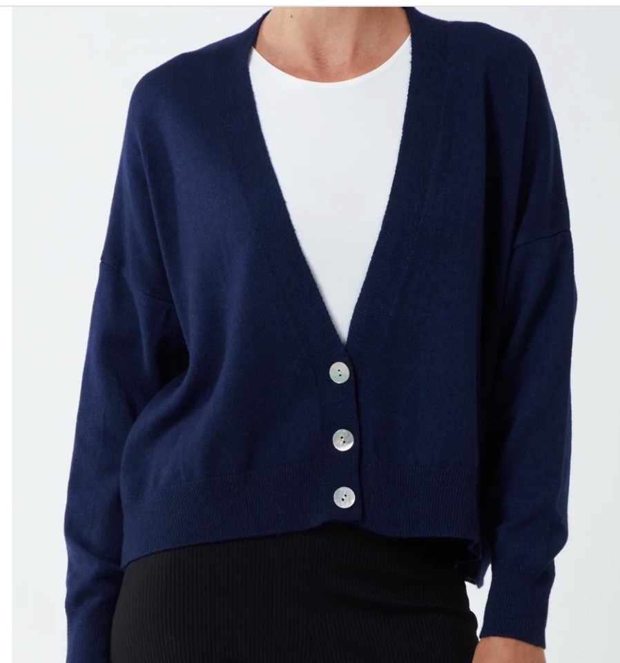 La Maison Knitwear | Three Button Cropped Ribbed Cuff Hem Cardigan - La Maison