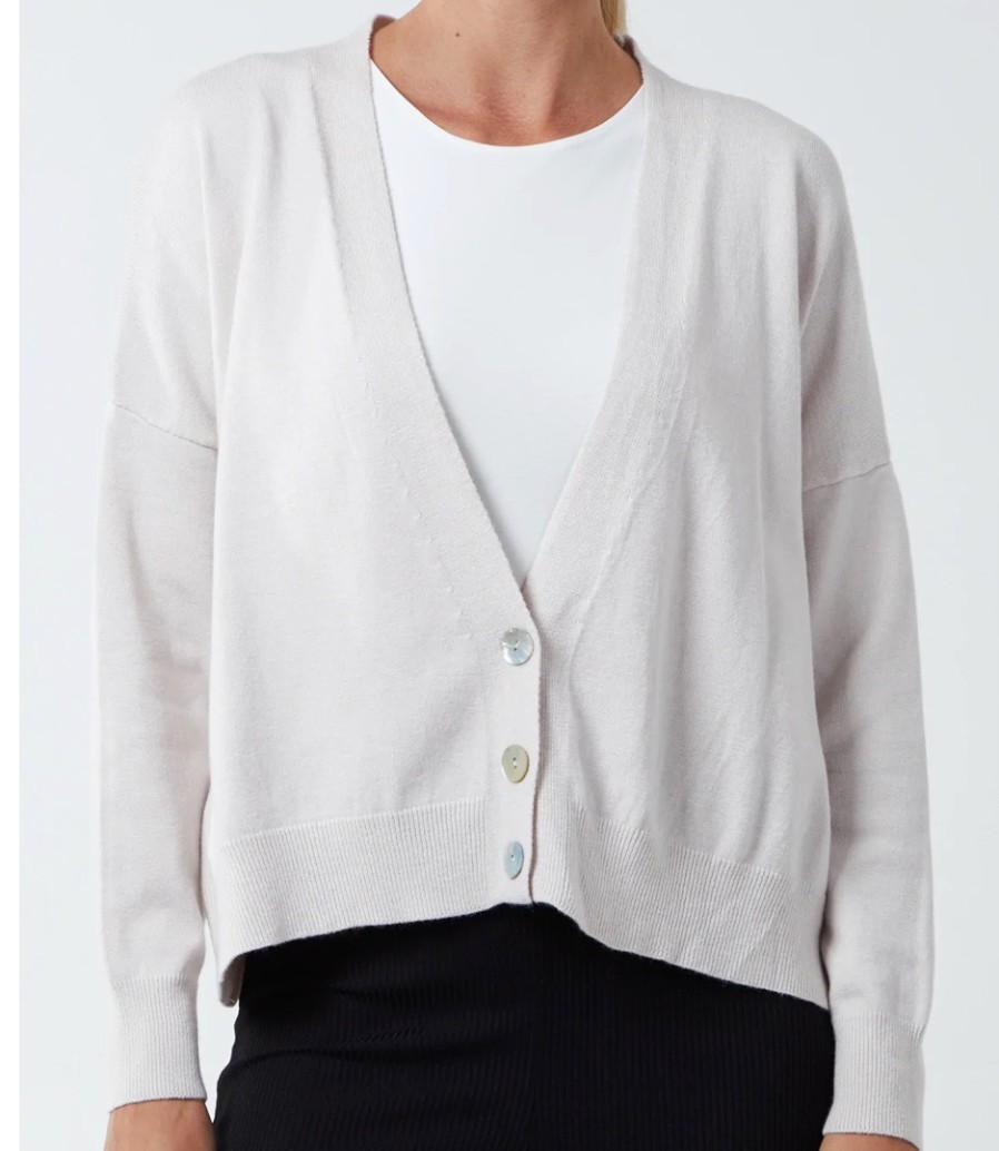 La Maison Knitwear | Three Button Cropped Ribbed Cuff Hem Cardigan - La Maison