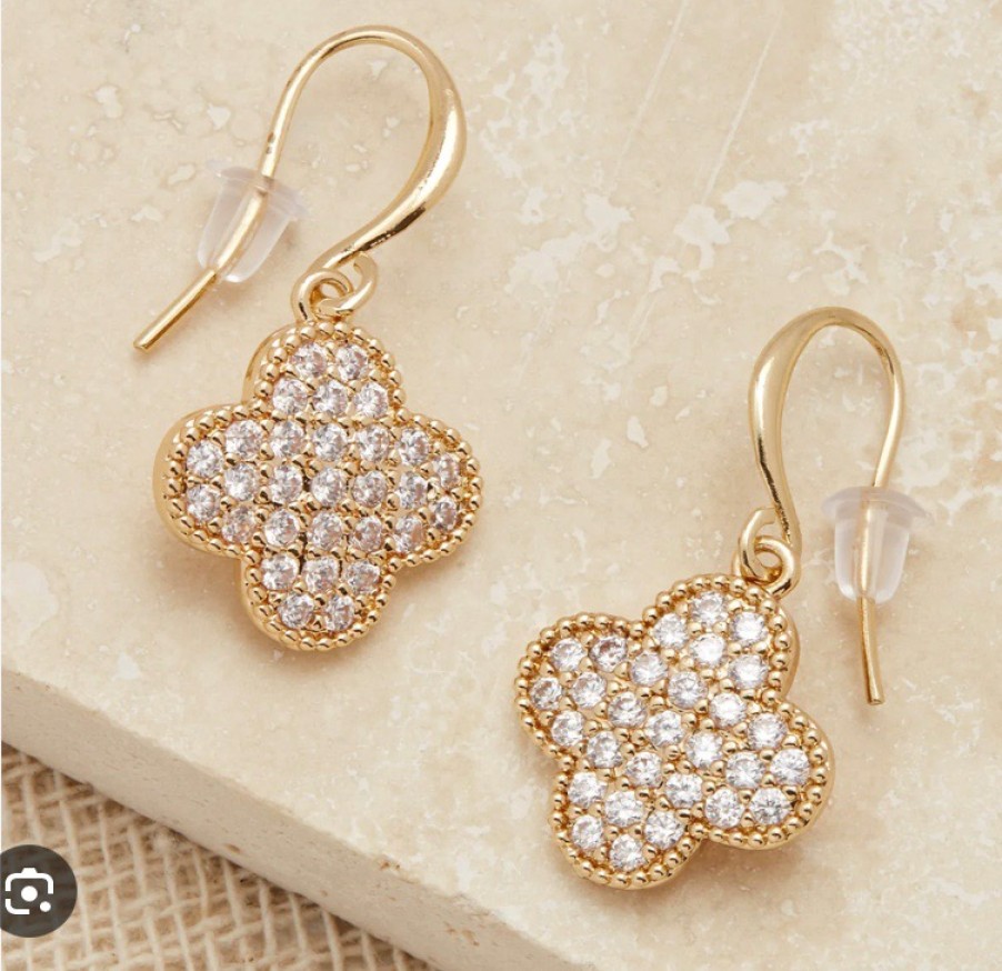 La Maison Earrings | Envy Gold & Crystal Clover Drop Earrings - La Maison