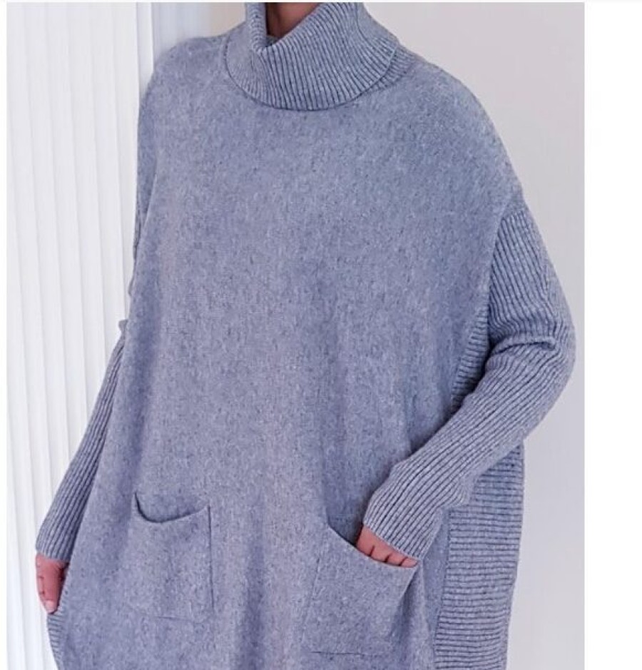 La Maison Knitwear | Cowl Neck Oversized Jumper With Ribbed Sides And Pocket Detail - La Maison