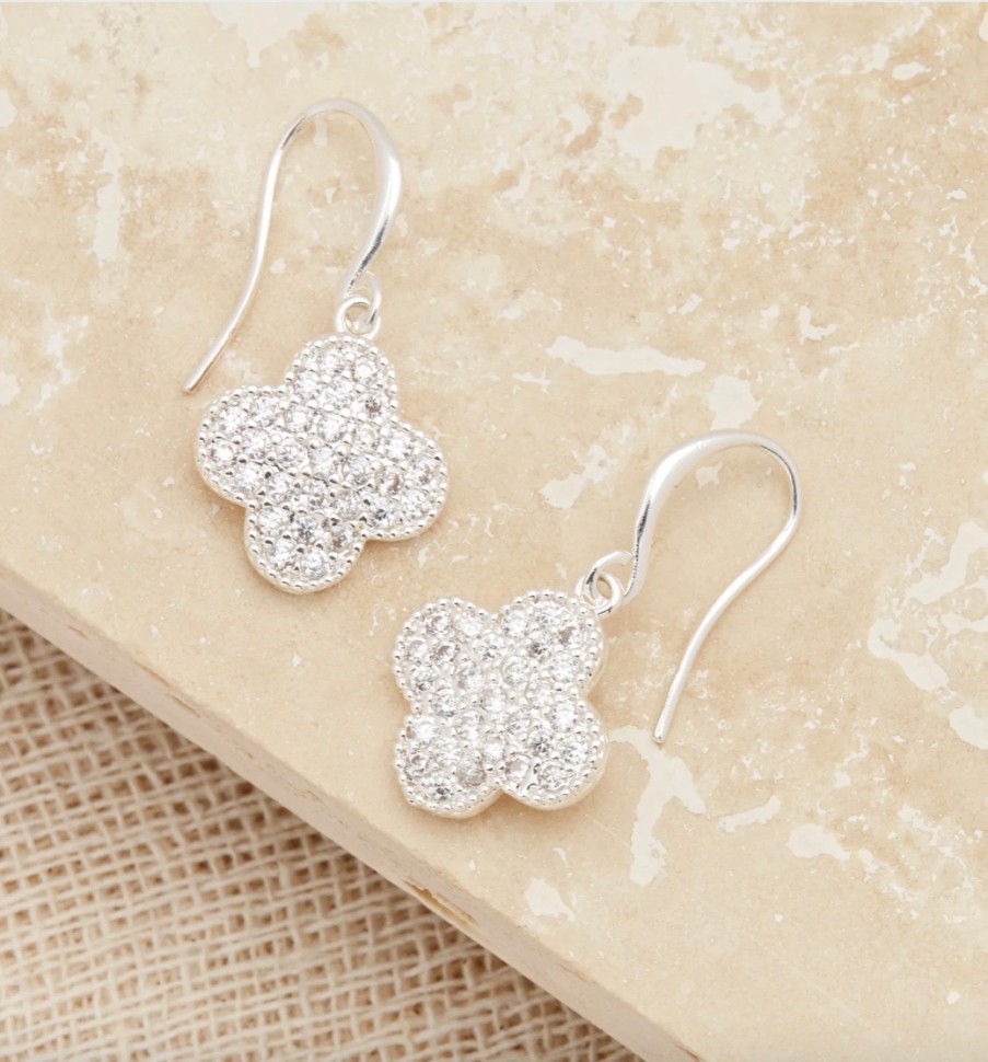 La Maison Earrings | Envy Silver & Crystal Clover Drop Earrings - La Maison