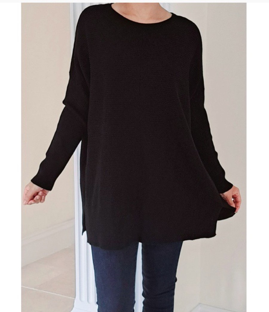 La Maison Knitwear | Fine Knitted Ribbed Jumper With Detailed Centre Seam & Split Hem - La Maison