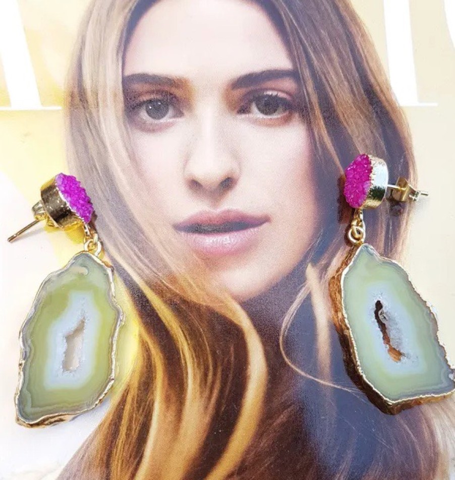 La Maison Earrings | Yellow & Pink Agate African Slice Earrings - La Maison