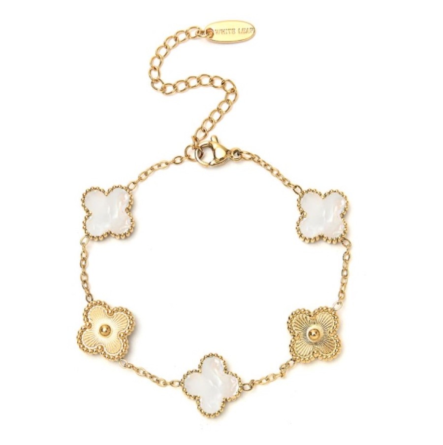 La Maison Bracelets | Envy Alternating Clover Bracelet In Pearl & Gold - La Maison