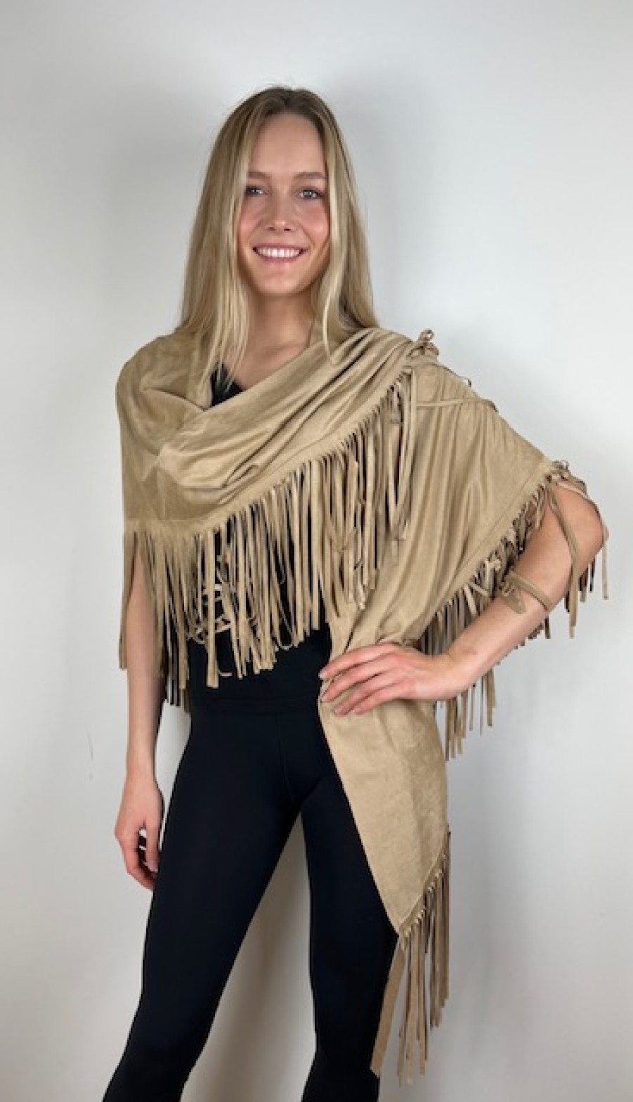 La Maison Accessories | Fringed Faux Suede Shawl - La Maison