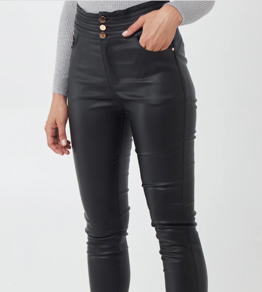 La Maison Trousers | Black Wax Coated High-Rise Jeans - La Maison