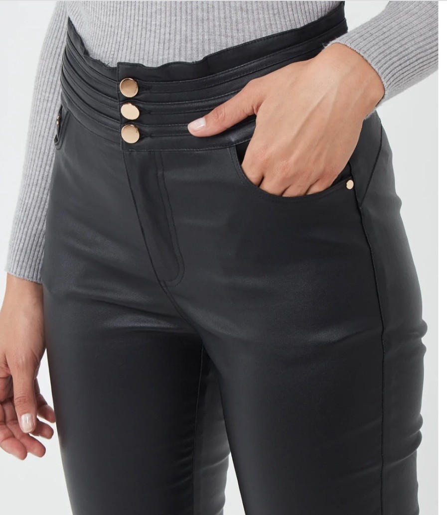 La Maison Trousers | Black Wax Coated High-Rise Jeans - La Maison