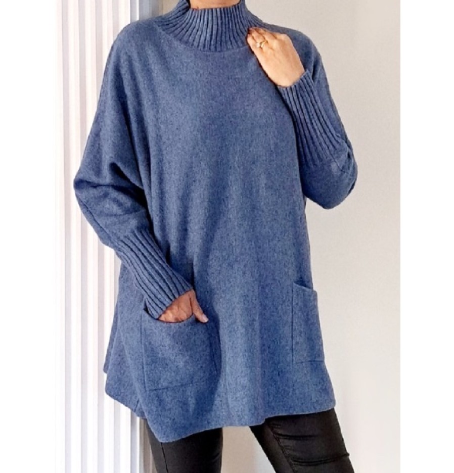 La Maison Knitwear | Oversized Funnel Neck Jumper With Ribbed Neck & Sleeves - La Maison