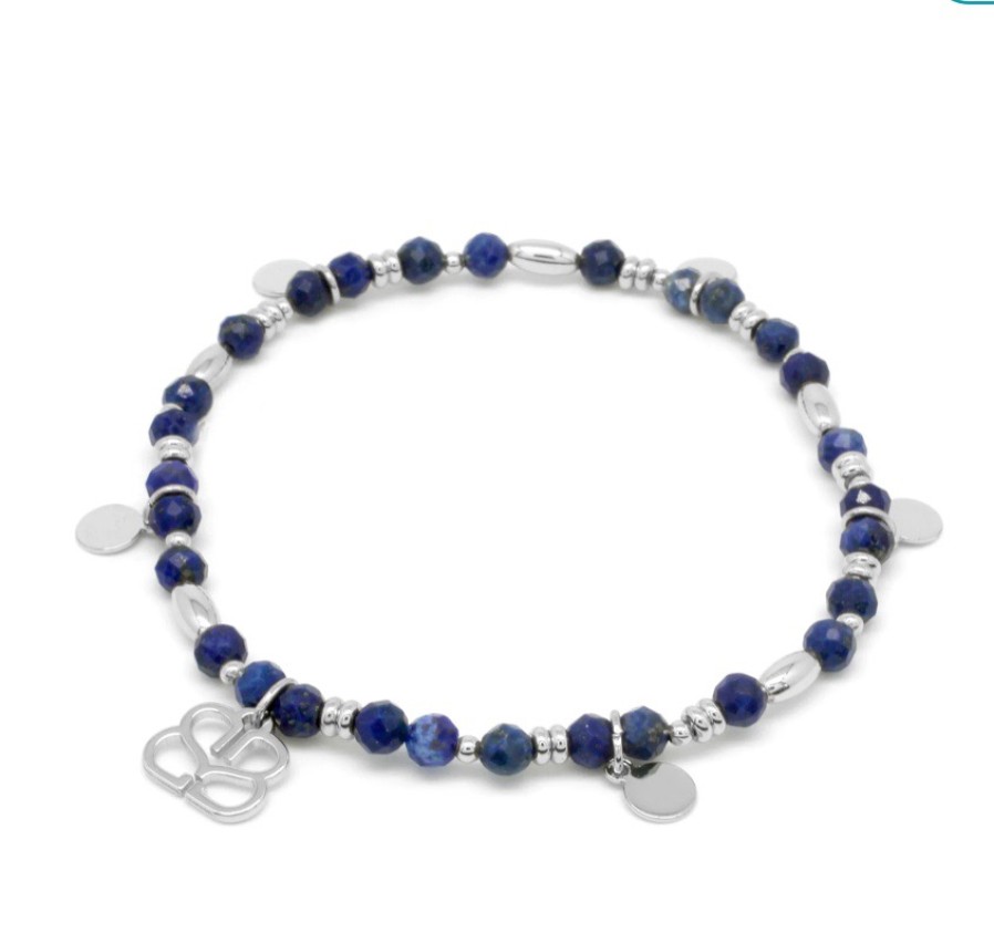 La Maison Bracelets | Boho Betty Wisdom Blue 5 Charm Stretch Silver Bracelet - La Maison