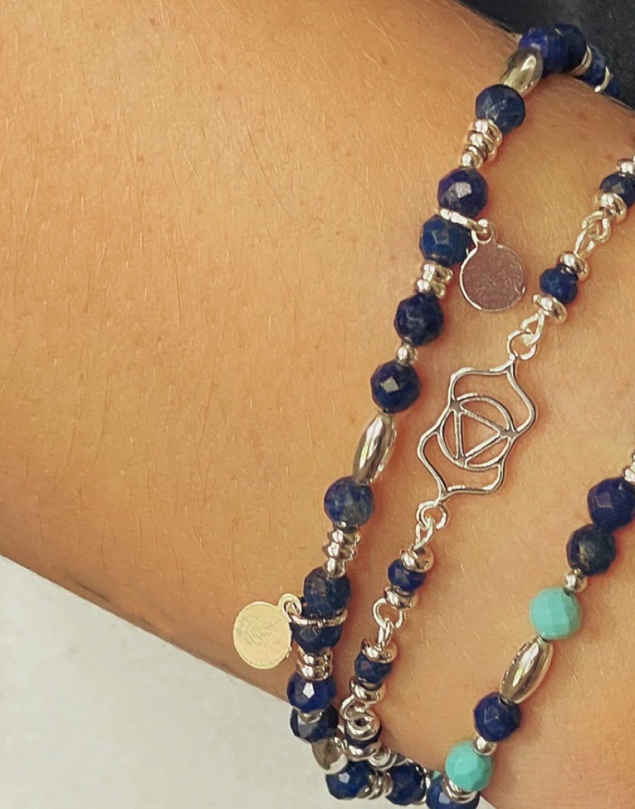 La Maison Bracelets | Boho Betty Wisdom Blue 5 Charm Stretch Silver Bracelet - La Maison