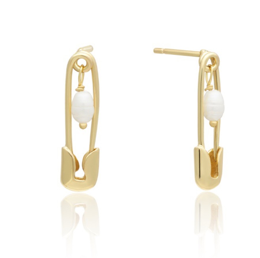 La Maison Earrings | Azuni Safety Pin Studs With Seed Pearls - La Maison