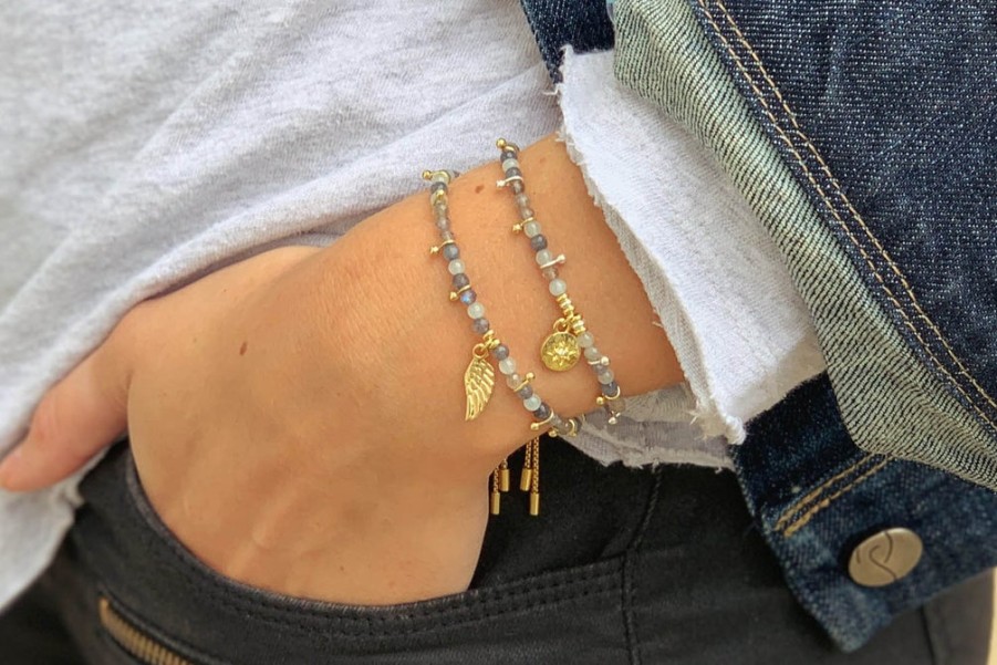 La Maison Bracelets | Boho Betty Nashira Denim & Gold Charm Gemstone Bracelet - La Maison