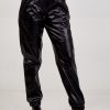 La Maison Trousers | Elasticated Waist Black Pu Joggers - La Maison