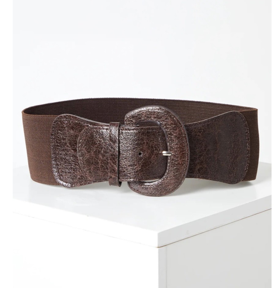 La Maison Accessories | Brown Wide Buckle Elasticated Belt - La Maison