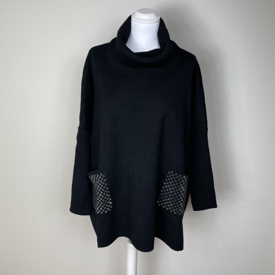 La Maison Knitwear | Diamante Pocket Black Jumper - La Maison