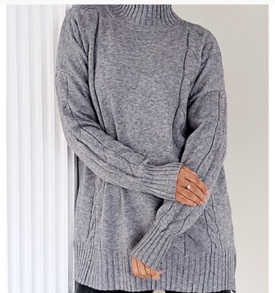 La Maison Knitwear | Funnel Neck Jumper With Cable Sides And Sleeves - La Maison