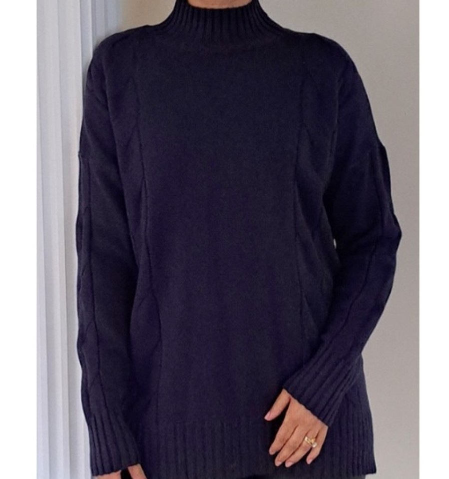 La Maison Knitwear | Funnel Neck Jumper With Cable Sides And Sleeves - La Maison