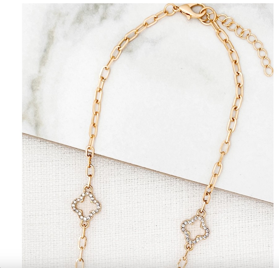 La Maison Necklaces | Envy Short Gold Necklace With Diamante Fleurs - La Maison