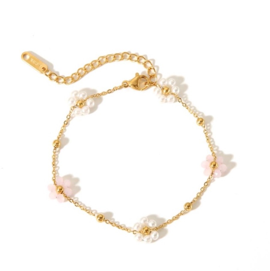 La Maison Bracelets | Envy Daisy Chain Bracelet In Pink & Pearls - La Maison