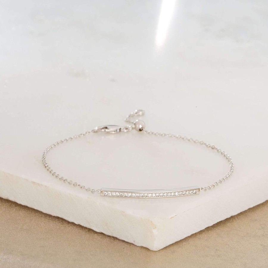 La Maison Bracelets | Silver Sparkling Bar Bracelet With Slider Clasp - La Maison