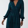 La Maison Dresses And Skirts | Green Ruched Deep V Volume Midi Dress - La Maison