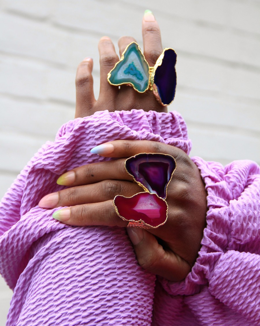 La Maison Rings | Ultra Mega Gemstone Gold Statement Adjustable Ring Fuchsia - La Maison