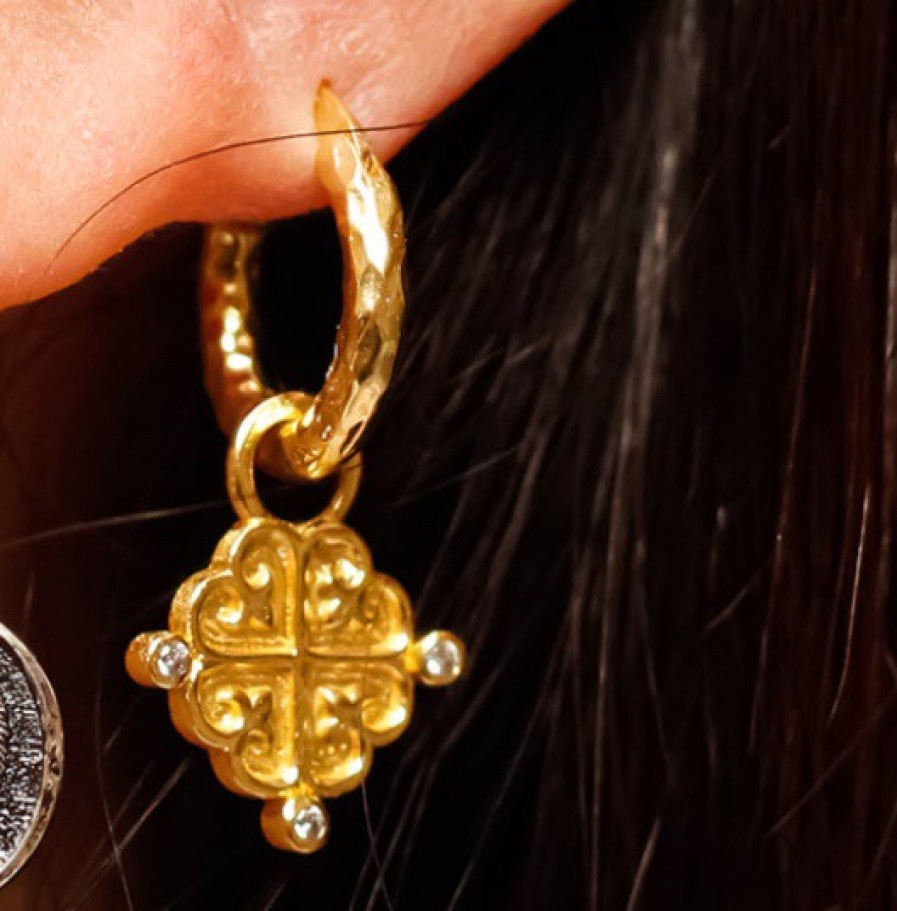 La Maison Earrings | Azuni Eleni Small Hoop With Ornate Gold Charm - La Maison