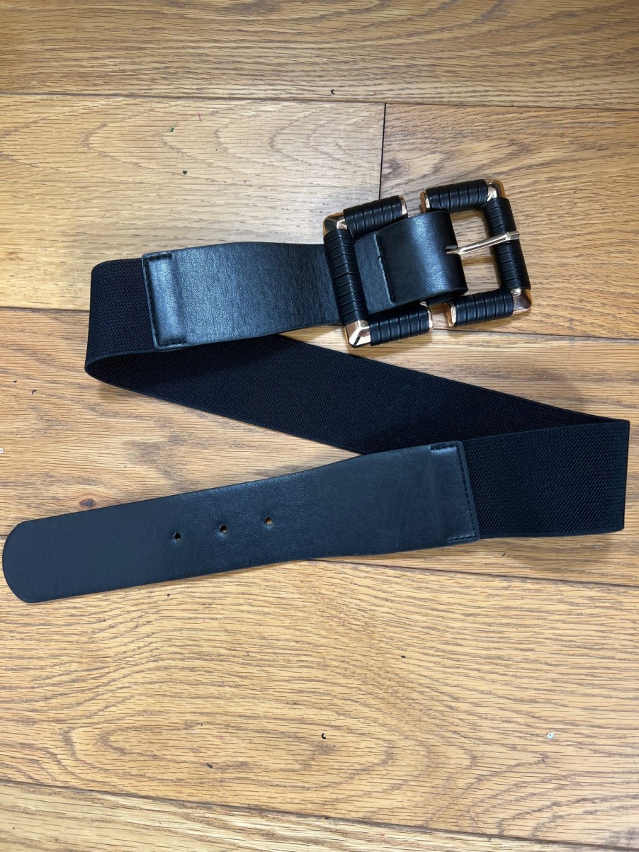 La Maison Accessories | Black Faux Leather Elasticated Adjustable Buckle Belt - La Maison